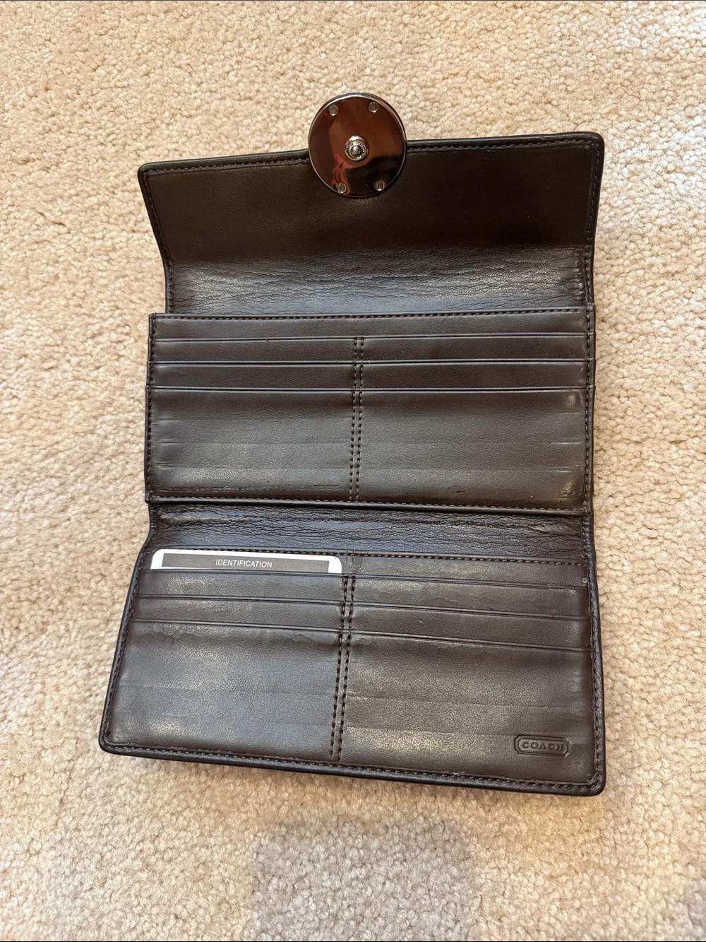 Coach Khaki and Brown Signature Snap Card Holder